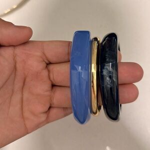 Blue and Black Bangle Set with Gold Accent